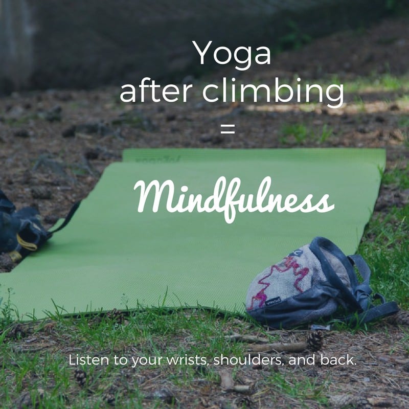 yoga after climbing mat and chalk bag